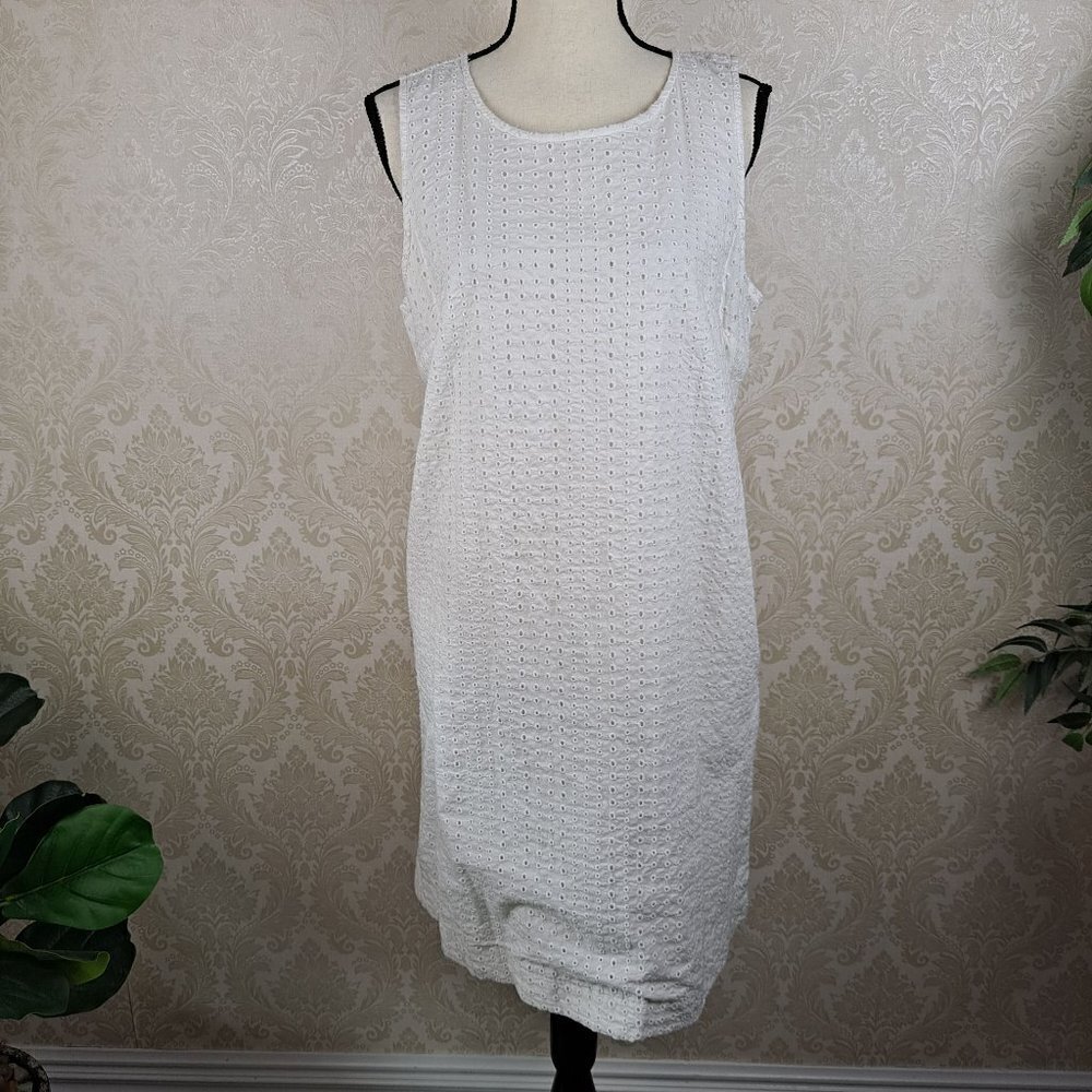 Banana Republic Size 14 White Eyelet Sheath Dress Sleeveless Lined Back Zip NWT